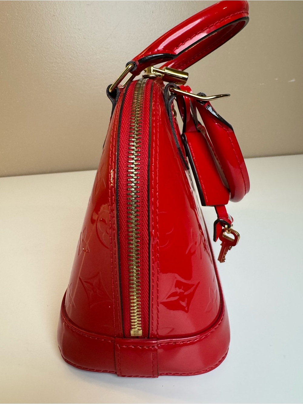 Louis Vuitton Red Patent Alma Satchel with Gold Hardware - Picture 6 of 10